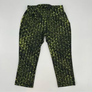 Danskin‎ Now Womens Capri Leggings XS Yellow Black Woven Basket Running Yoga Gym